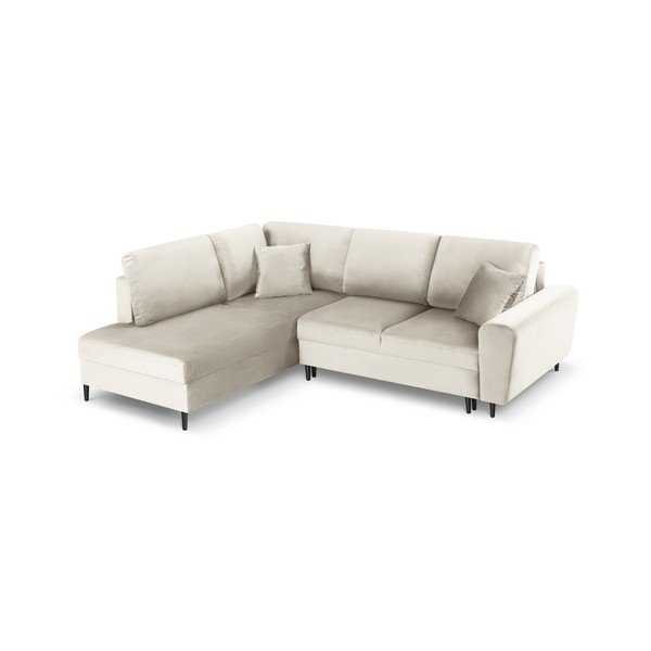 Smėlio spalvos iš velveto sulankstoma/su sandėliavimo vieta kampinė sofa (su kairiuoju kampu/„L“ formos) Kyoto – Cosmopolitan Design-image-1