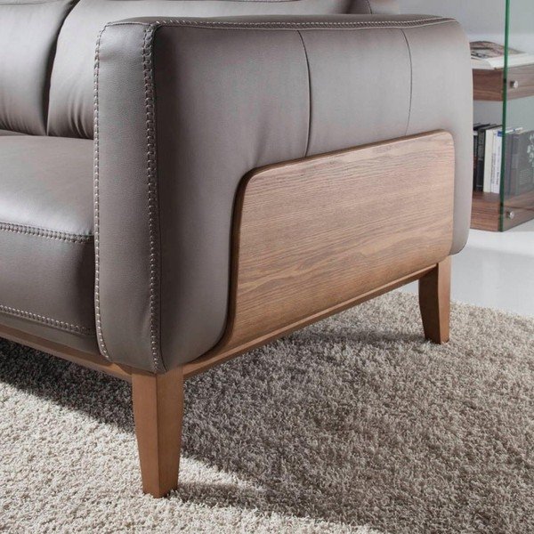Pilkos spalvos sofa iš odos ir medienos Ángel Cerdá, 209 cm-image-1