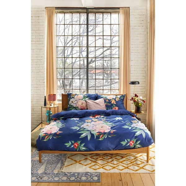 Tamsiai mėlynos spalvos dvivietė patalynė iš medvilnės satino Bonami Selection Floret, 200 x 220 cm-image-1