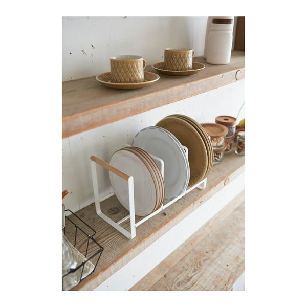 Baltas lėkščių stovas su buko medienos detalėmis YAMAZAKI Tosca-image-1