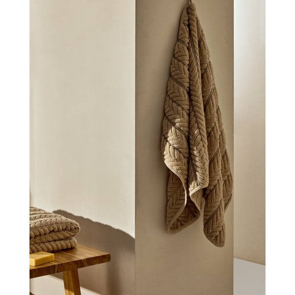 Smėlio spalvos iš frote audinio iš medvilnės vonios rankšluostis 90x150 cm Rune – Kave Home-image-4