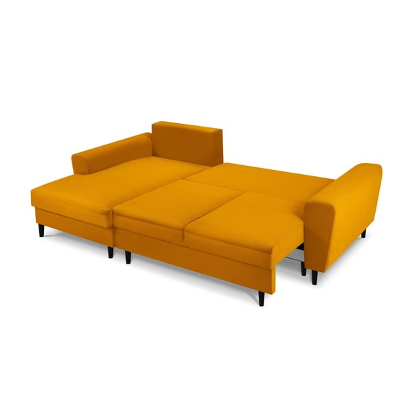 Garstyčių spalvos iš kordinio velveto sulankstoma/su sandėliavimo vieta kampinė sofa (su kairiuoju kampu/su gultu) Kyoto – Cosmopolitan Design-image-2