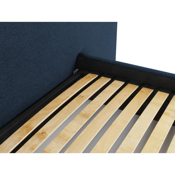 Dvigulė lova tamsiai mėlynos spalvos audiniu dengta su sandėliavimo vieta su lovos grotelėmis 160x200 cm Walter – Milo Casa-image-4