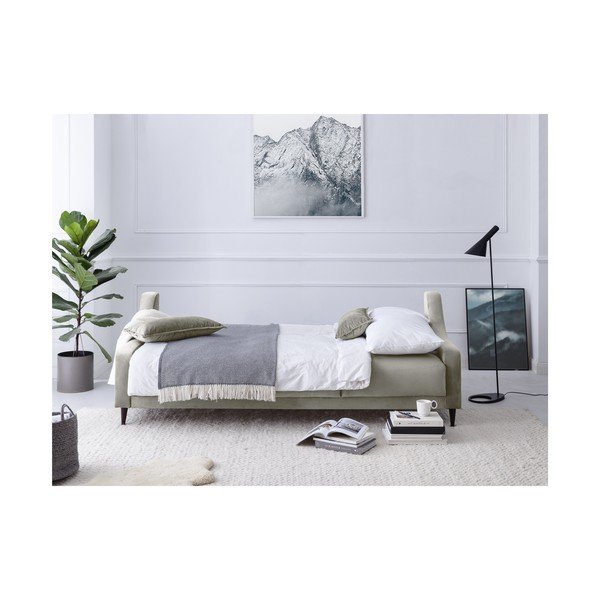 Smėlio spalvos aksominė sofa-lova su patalynės dėže Mazzini Sofas Freesia, 215 cm-image-4