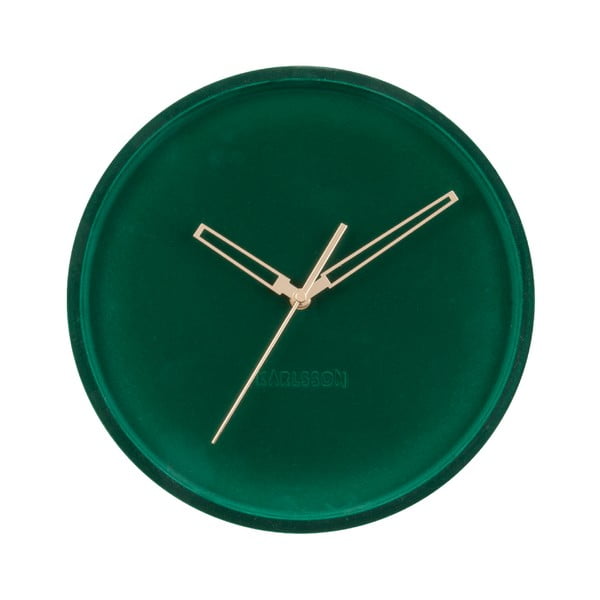 Tamsiai žalias aksominis sieninis laikrodis "Karlsson Lush", ø 30 cm