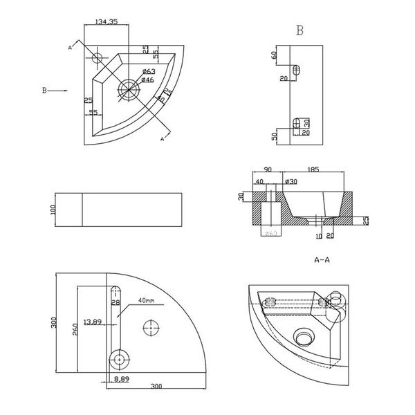 Iš akmens maža kriauklė juodos spalvos 30x30 cm Blok – Sapho-image-3