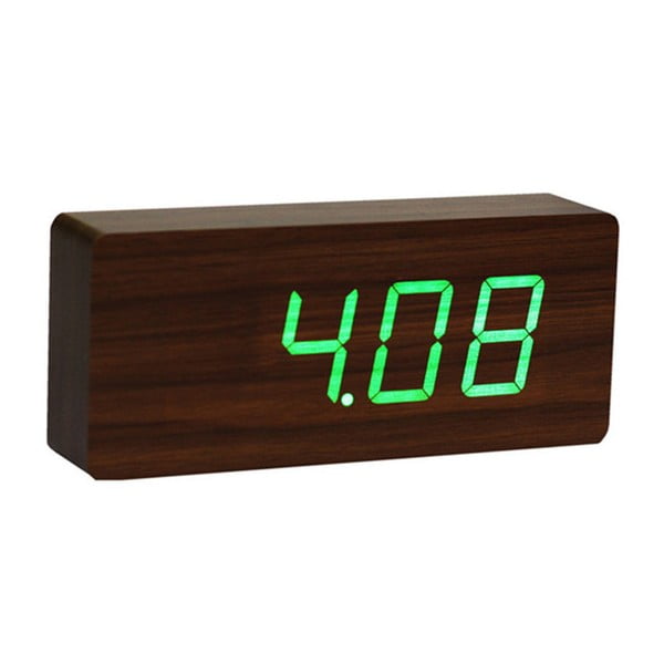 Tamsiai rudas žadintuvas su žaliu LED ekranu Gingko Slab Click Clock-image-2