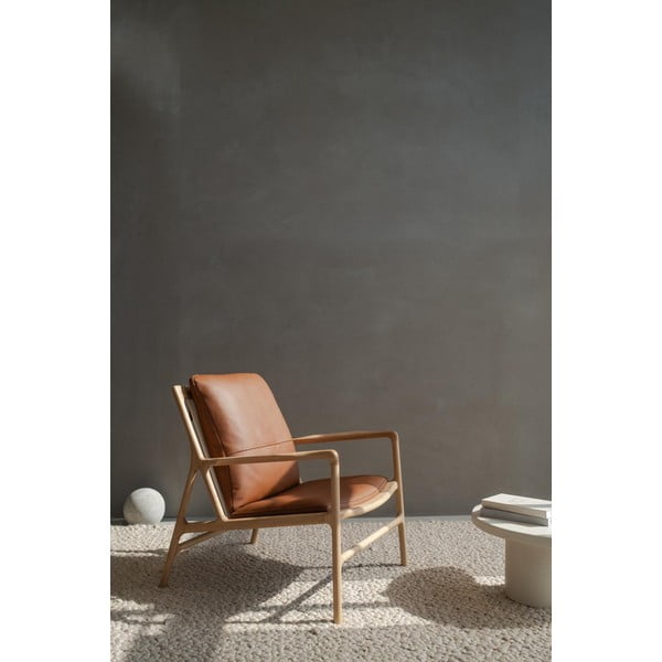 Krėslas rudos spalvos/natūralios spalvos iš odos Dedo – Gazzda-image-1