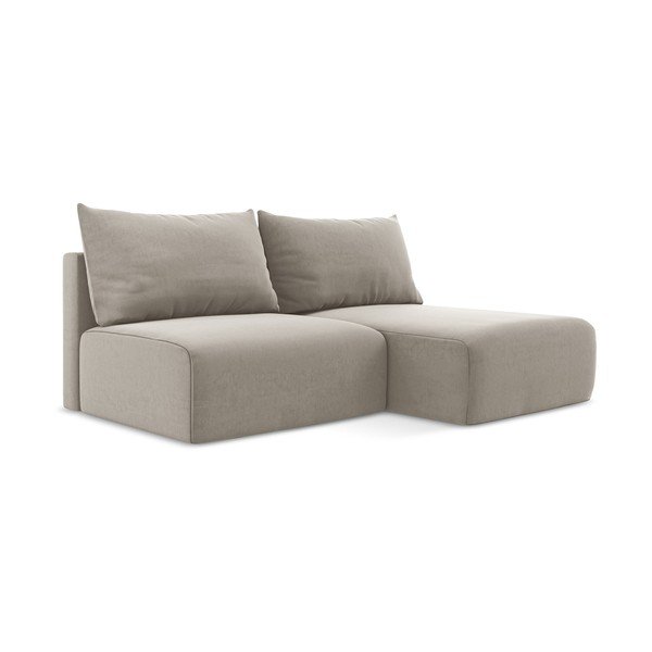 Taupe spalvos sulankstoma/su sandėliavimo vieta kampinė sofa iš velveto (su dešiniuoju kampu/su gultu) Kalena – Makamii-image-2