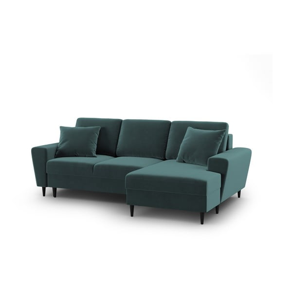 Smaragdinės spalvos iš velveto sulankstoma/su sandėliavimo vieta kampinė sofa (su dešiniuoju kampu/su gultu) Kyoto – Cosmopolitan Design-image-1