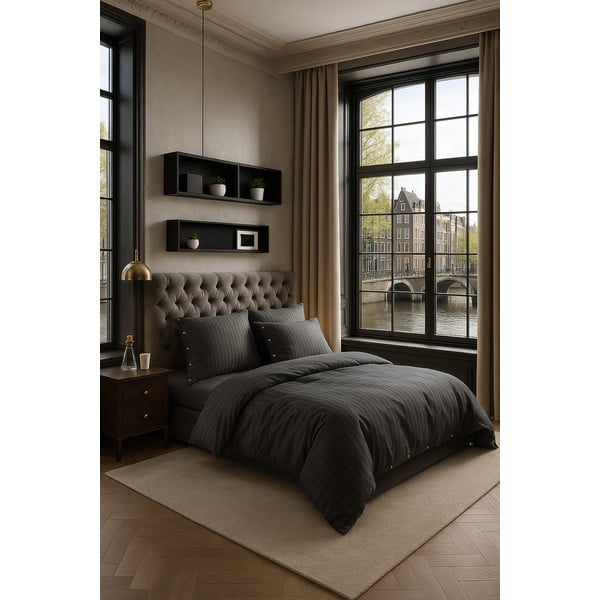 Tamsiai pilkos spalvos iš ranforce medvilnės dvigulė/itin ilga patalynė 240x220 cm Como Striped – Mila Home Luxury-image-3