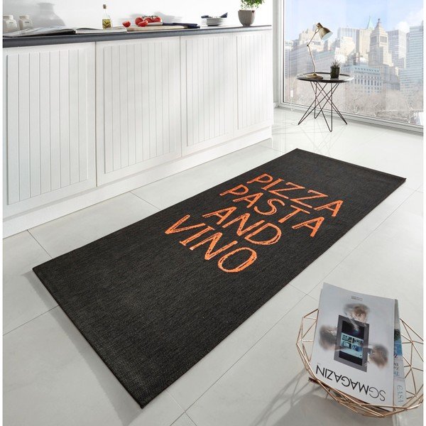 Juodas virtuvinis kilimėlis "Hanse Home Pizza Pasta and Vino", 80 x 200 cm-image-1