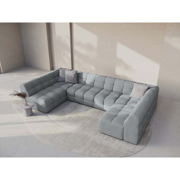 Pilkos spalvos kampinė sofa („U“ formos) Kendal – Micadoni -image-1