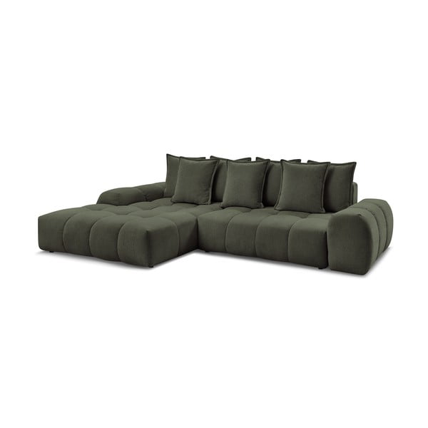 Žalios spalvos iš šenilinio audinio sulankstoma/su sandėliavimo vieta kampinė sofa (su kairiuoju kampu/su gultu) Everest – Bobochic Paris-image-3