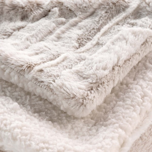 Smėlio spalvos iš mikropliušo antklodė ir pledas 180x220 cm Lynx – douceur d'intérieur-image-2