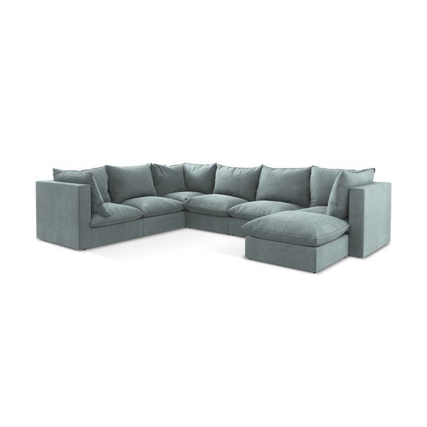 Mėlynos spalvos kampinė sofa (su kairiuoju kampu/„U“ formos) Manao – Makamii