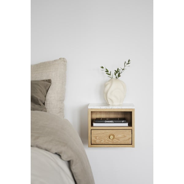 Naktinis staliukas natūralios spalvos su marmuro dekoro stalviršiu Whitmore – Rowico-image-1