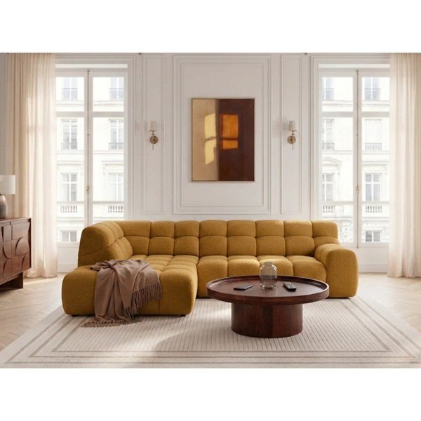 Geltonos spalvos sulankstoma/ar elektrisko sēdekļa regulēšanu kampinė sofa (su kairiuoju kampu/„L“ formos) Andre – Bobochic Paris-image-2