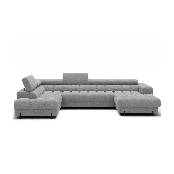 Pilkos spalvos iš boucle sulankstoma kampinė sofa (su kairiuoju kampu/„U“ formos) Feraria – ELTAP