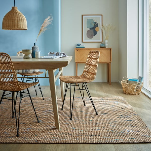 Rankų darbo iš džiuto kilimas mėlynos spalvos/natūralios spalvos 160x230 cm Jute Boucle Blue – Flair Rugs-image-1