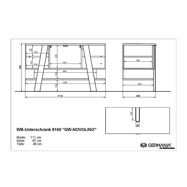 Konsolinė spintelė po praustuvu Germania Novolino, 67 x 111 cm-image-4