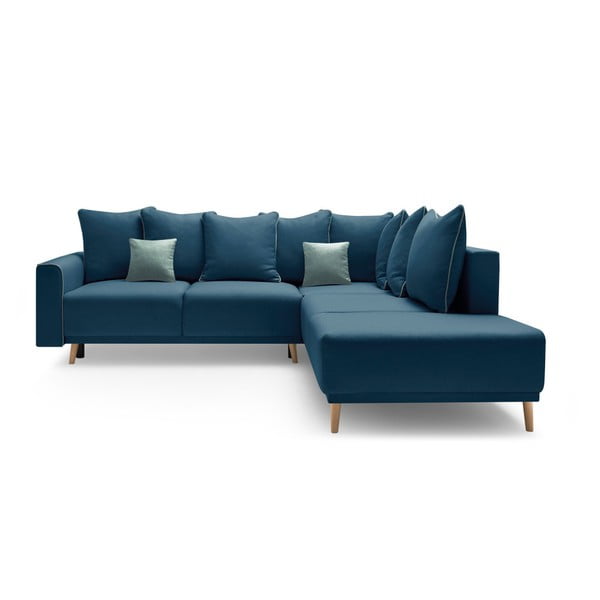 "Bobochic Paris Mola L" tamsiai mėlyna sofa-lova, dešinysis kampas