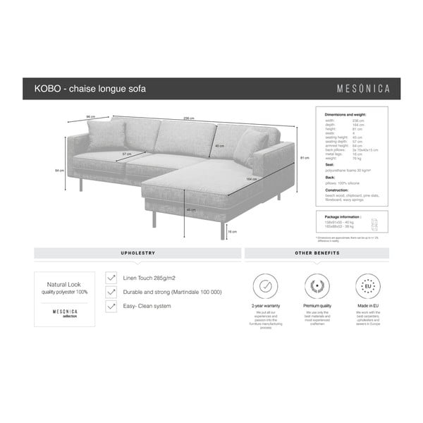 Kampinė sofa pilkos spalvos (su dešiniuoju kampu) Kobo – MESONICA-image-4
