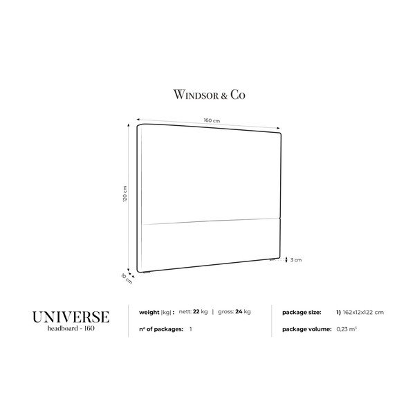 Kreminės baltos spalvos galvūgalio galvūgalis "Windsor & Co Sofos UNIVERSE", 160 x 120 cm-image-3