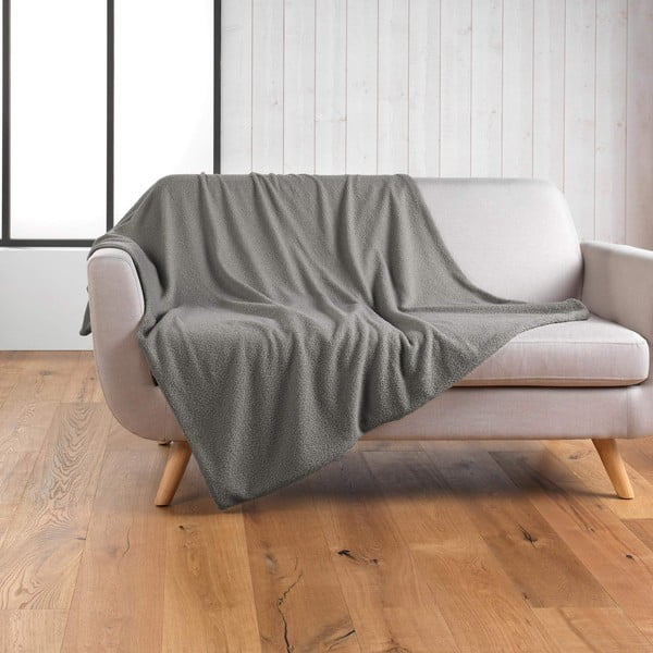 Pilka fleece tipo antklodė ir pledas 125x150 cm Curly Wooly – douceur d'intérieur-image-2