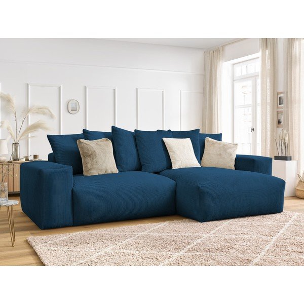 Mėlynos spalvos iš kordinio velveto sulankstoma/su sandėliavimo vieta kampinė sofa Voltaire – Bobochic Paris-image-4