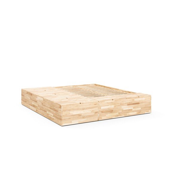 Iš pušies masyvo dvigulė lova natūralios spalvos su sandėliavimo vieta su lovos grotelėmis 160x200 cm Basement Bed – Karup Design