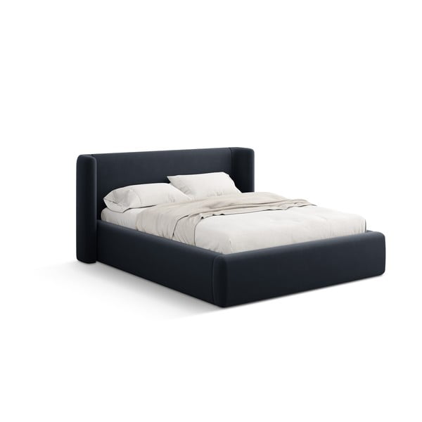 Tamsiai mėlynos spalvos dvigulė lova audiniu dengta su sandėliavimo vieta su lovos grotelėmis 140x200 cm Jason – Windsor & Co Sofas