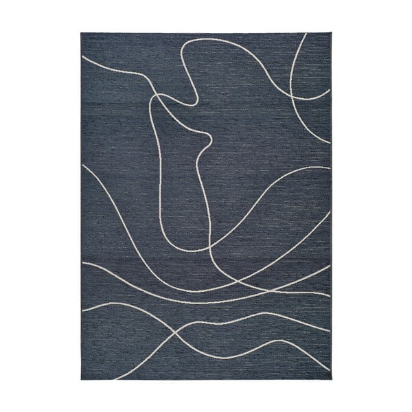 Tamsiai mėlynas lauko kilimėlis su medvilne Universal Doodle, 130 x 190 cm