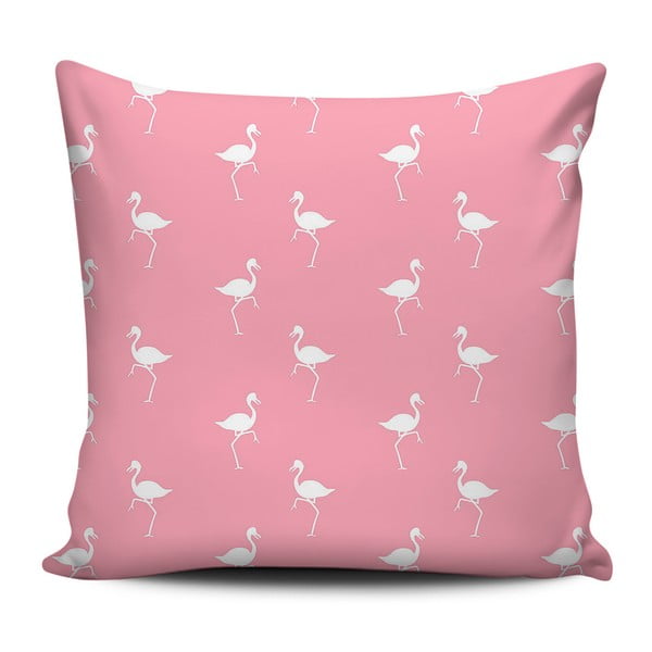 Rožinės ir baltos spalvos pagalvėlė Home de Bleu White Flamingos, 43 x 43 cm