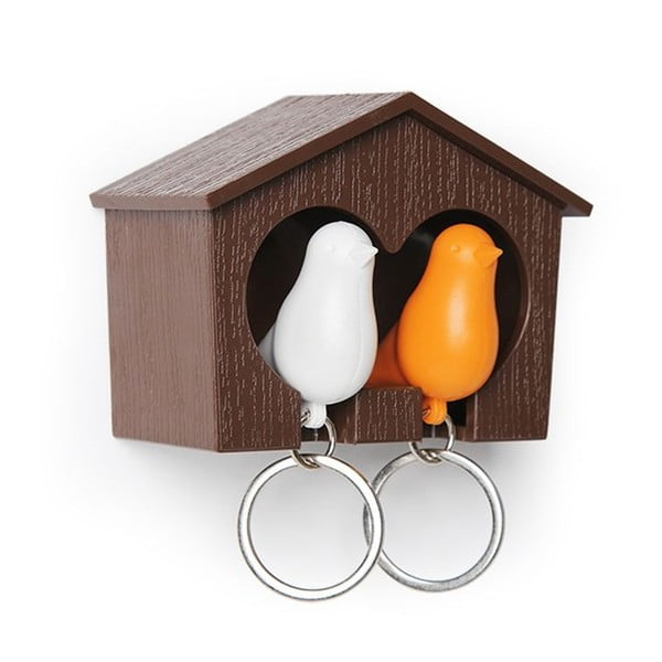 Rudos spalvos raktų pakabukas su balta ir oranžine spalvomis "Qualy" raktų pakabukas "Duo Sparrow