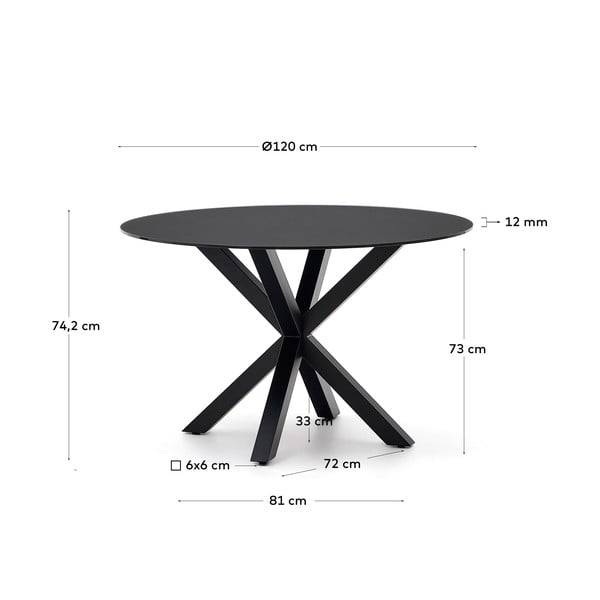 Apvalios formos valgomojo stalas juodos spalvos su stikliniu stalviršiu ø 120 cm Argo – Kave Home-image-4