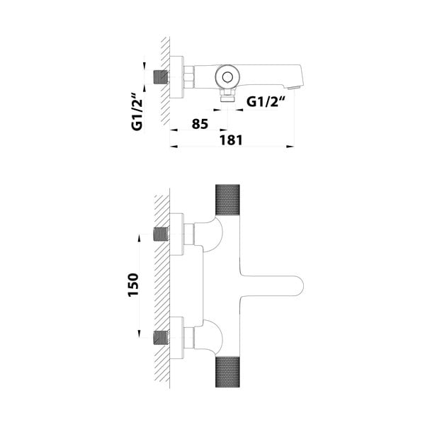 Voniai čiaupas matinės juodos spalvos prie sienos (su 2 lizdais) Solaris – Sapho-image-2