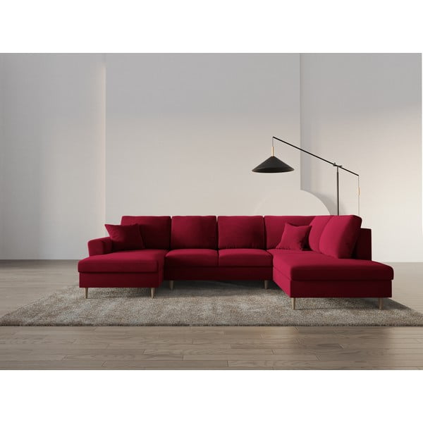 Raudonos spalvos iš velveto sulankstoma/su sandėliavimo vieta kampinė sofa (su dešiniuoju kampu/„U“ formos) Kyoto – Cosmopolitan Design-image-1