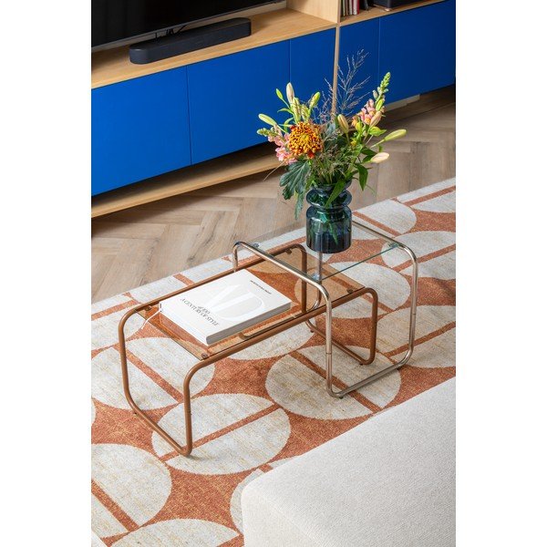 Rudos spalvos kavos staliukas su stikliniu stalviršiu 40x80 cm Ventana – Leitmotiv-image-1