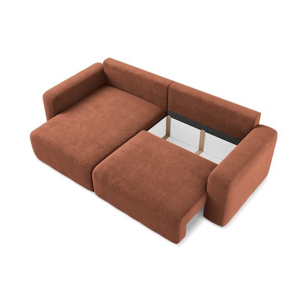 Terakotos spalvos sulankstoma/su sandėliavimo vieta kampinė sofa iš šenilinio audinio (su kairiuoju kampu/su gultu) Kona – Makamii-image-4