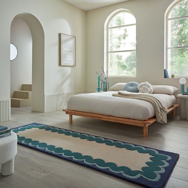 Rankų darbo natūralios spalvos/žalsvai mėlynos spalvos iš vilnos kilimas 80x230 cm Wiggle Wool – Flair Rugs-image-1