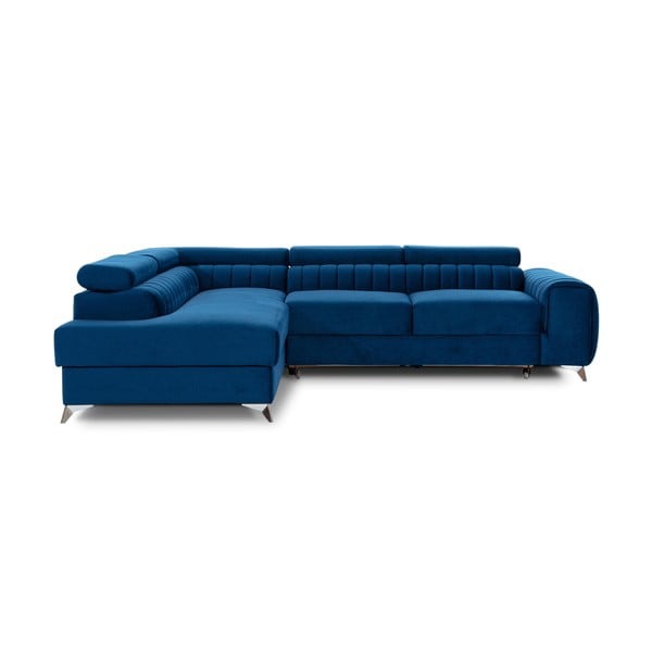 Mėlynos spalvos iš velveto sulankstoma/su sandėliavimo vieta kampinė sofa (su kairiuoju kampu/„L“ formos) Laurence – ELTAP