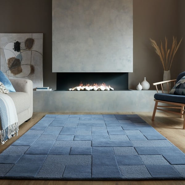 Rankų darbo iš vilnos kilimas tamsiai mėlynos spalvos 120x170 cm Checkerboard – Flair Rugs-image-1