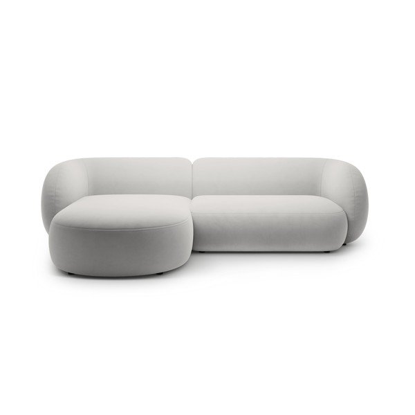 Šviesiai pilkos spalvos kampinė sofa iš velveto (su kairiuoju kampu/su gultu) Kate – Micadoni 