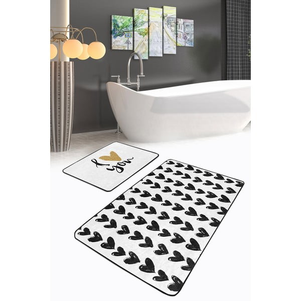 Vonios kilimėliai baltos spalvos/juodos spalvos 2 vnt. 60x100 cm – Mila Home-image-3