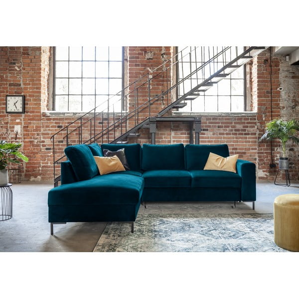 Iš velveto sulankstoma kampinė sofa turkio spalvos (su kairiuoju kampu) Lofty Lilly – Miuform-image-4