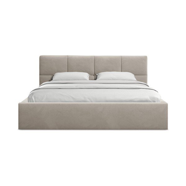 Taupe spalvos iš aksomo dvigulė lova audiniu dengta su sandėliavimo vieta su lovos grotelėmis 140x200 cm Hiko – Makamii-image-3