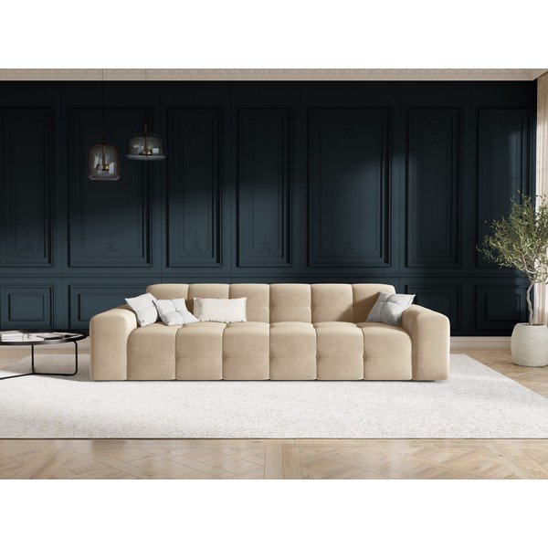 Smėlio spalvos aksominė sofa 255 cm Kendal - Micadoni Home-image-1