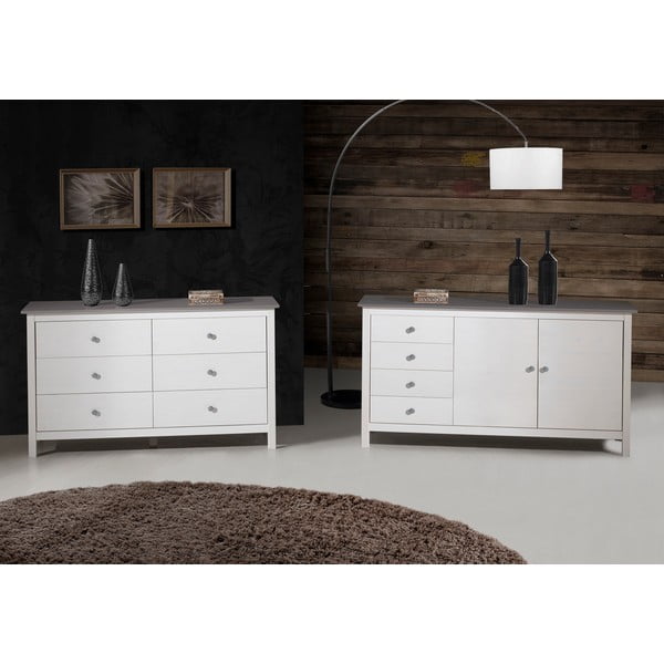 Iš pušies masyvo žema šoninė spintelė baltos spalvos 130x80 cm Berna – Marckeric-image-4