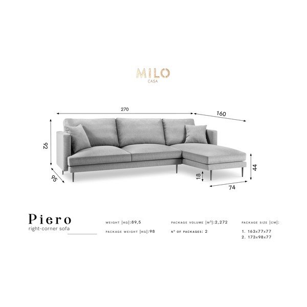 Smėlio spalvos kampinė sofa Milo Casa Piero, kampas dešinėje-image-2